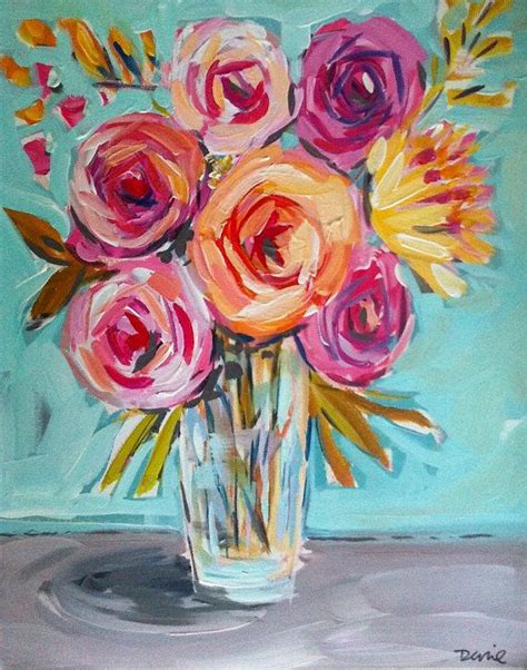 Flower Painting Abstract Roses Peonies Flower Art Abstract Flower