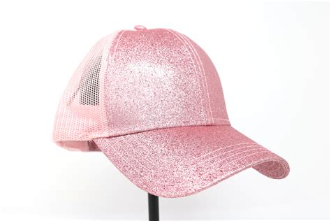 Cc Beanie High Ponytail Pink Glitter Ball Cap Glitz And Glamour