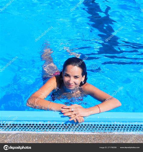 Beautiful Sexy Woman Relaxing In Swimming Pool Water Girl With Stock