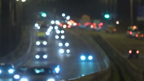 Pan Across City Blur Background Moving Bokeh Circles Of Night Traffic