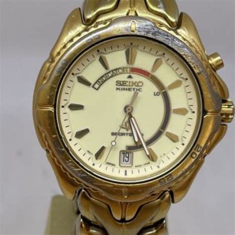 Vintage Seiko Kinetic Sports 100 5m42 0809 Gold Tone Mens Watch New