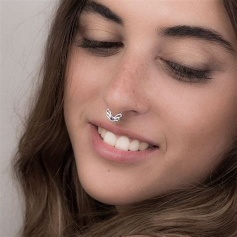 Sterling Silver Fake Septum Ring With Stone Faux Silver Etsy Fake