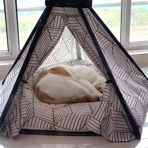 Weiß Drucken Haustier Katze Hund Tipi Zelt Haus Bett Set mit Kissen