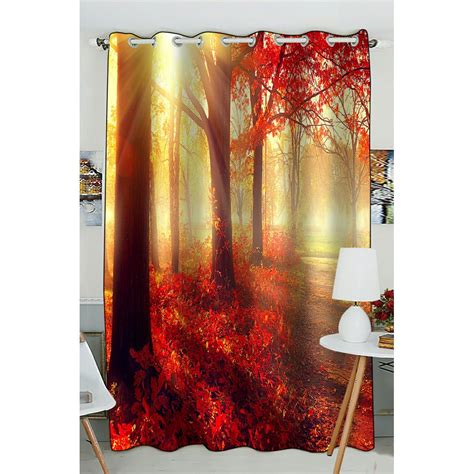 Phfzk Landscape Nature Scene Window Curtain Autumn Trees And Leaves In