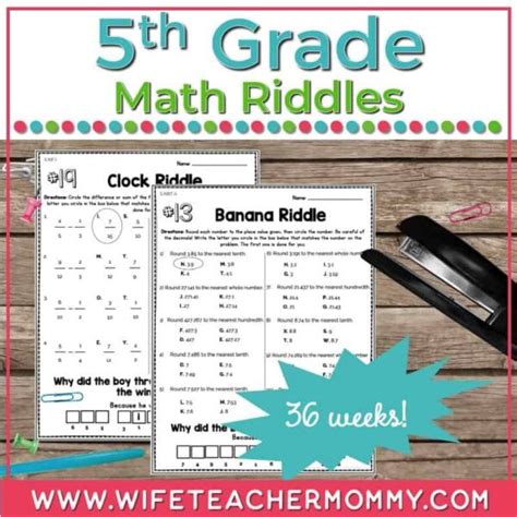 36 Weeks Of Math Riddle Worksheets For 5th Grade