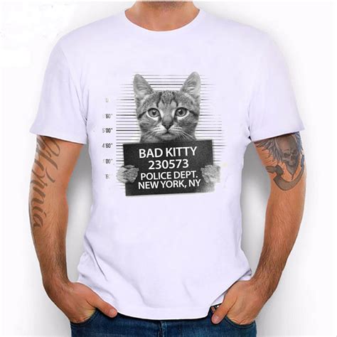 Hot Sale 2017 New Summer Fashion Mens Short Sleeve Bad Kitty T Shirt