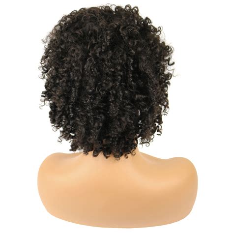 Short Kinky Curly African American Human Hair Lace Front Cap Wigs 10