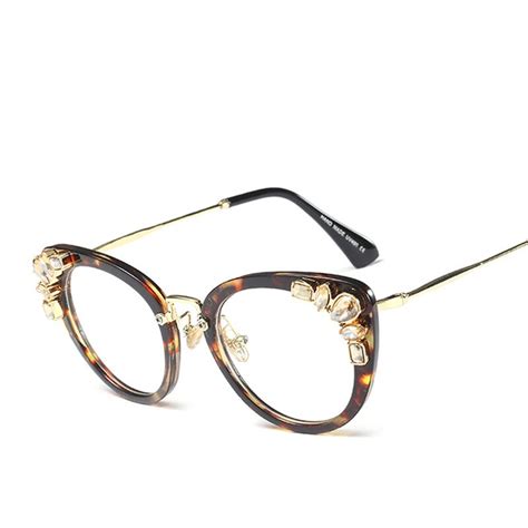 2018 Large Crystal Diamond Cat Eye Glasses Frames Women Trending Styles