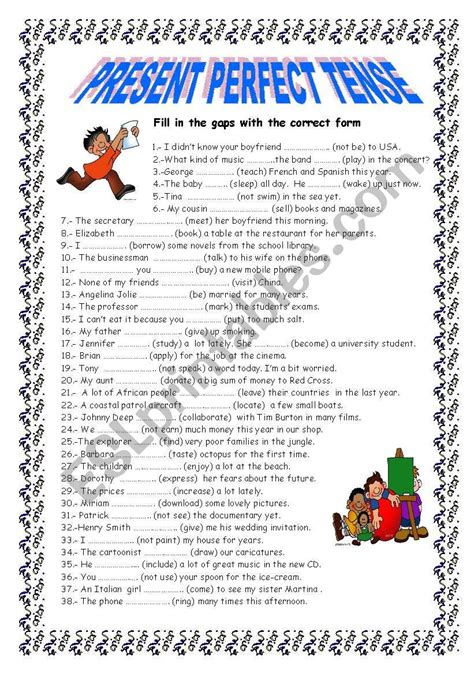 Present Perfect Tense Esl Worksheet By Mariaah