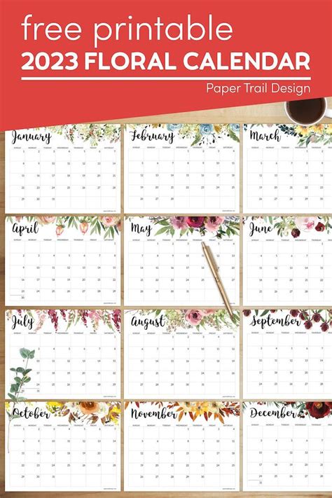 Horizontal Floral Printable Calendar 2023 Artofit