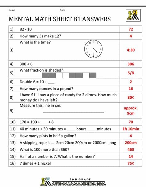 Mental Math 2nd Grade