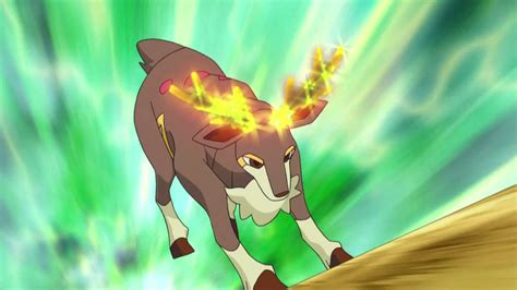 Over its head are two short, gruff horns, and it has purple eyes. Pokémon Era Black: BW Attack Dex: Sawsbuck