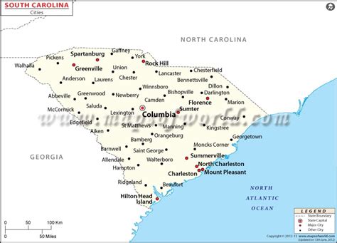 South Carolina Map With Cities Map Of South Carolina Cities