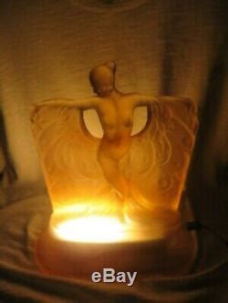 Art Deco Mckee Glass Danse De Lumiere Nude Figure Lamp Pink C