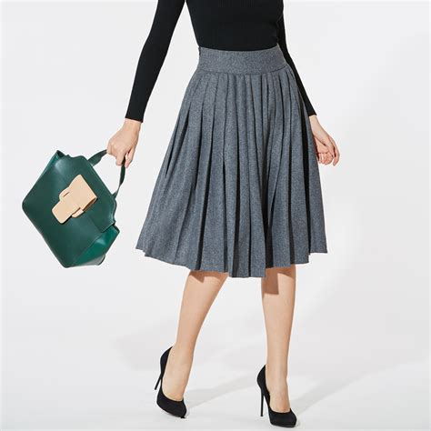 women pleated a line skirts elegant office lady high waist skirt big size autumn winter thick