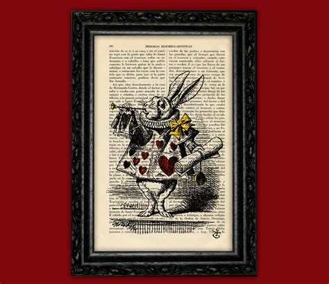 Rabbit Alice In Wonderland Trumpet Art Print Hearts Poster Etsy