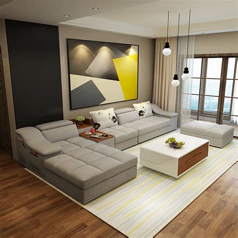 Living Room Furniture Modern L Shaped Fabric Sectional Sofa Set Design