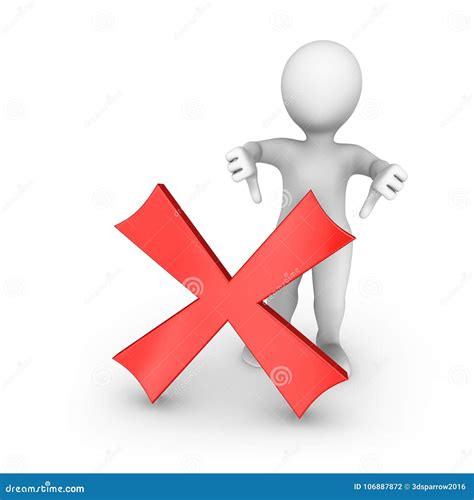 3d White Man With Negative Symbol Shows Thumbs Down Stock Illustration