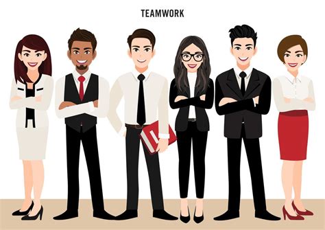 Cartoon Character With Business Team Set Or Leadership Concept People