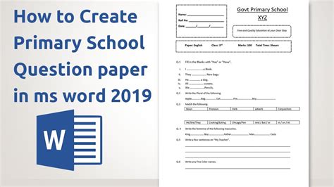 How To Create Primary School Question Paper In Ms Word 2019 Youtube