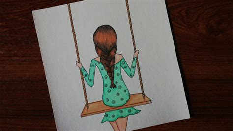 How To Draw Girl Sitting On A Swing Step By Step Girl Drawing