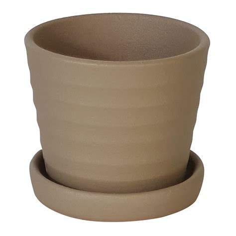 Mini Standard Pot With Attached Saucer Horizontal Ribbed Border