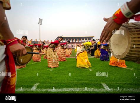 Assamese Dancers In Traditional Attire Perform As They Attempt Guinness World Record In The