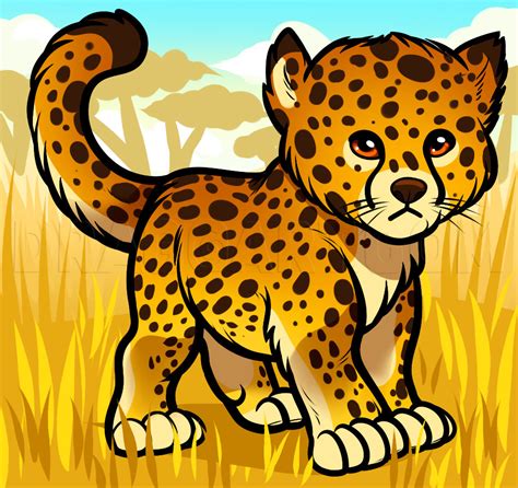 Here's a step by step tutorial that shows you how to draw a cheetah with a graceful and sleek body. How To Draw A Baby Cheetah, Baby Cheetah, Step by Step, Drawing Guide, by Dawn | dragoart.com