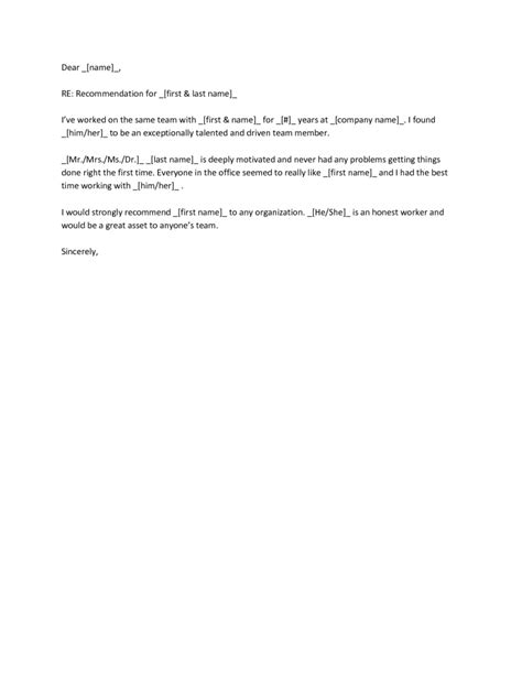 Letter Of Recommendation For Coworker Template Template Business Format