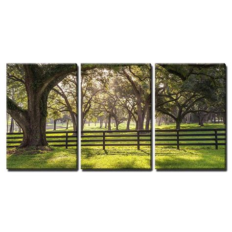 Wall26 3 Piece Canvas Wall Art Large Oak Tree Branch With Farm Fence