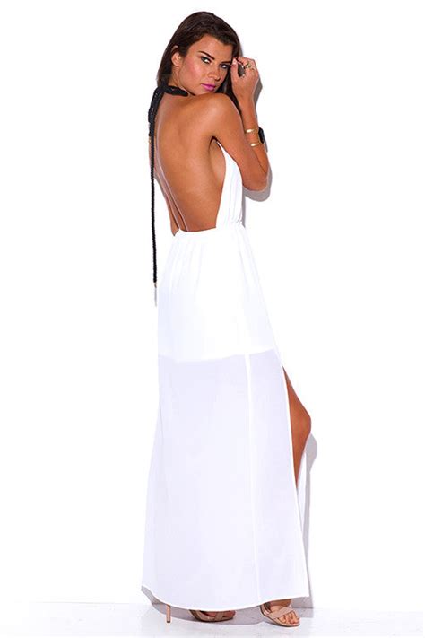 final sale white cut out slit rope halter wrap neck backless evening m mystylemode