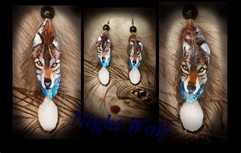 Night Wolf Painted Feather Earrings For Sold By 00blackberry00 On