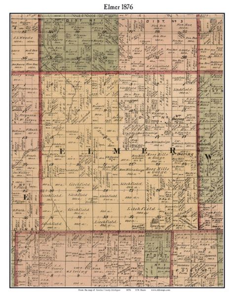 Elmer Michigan 1876 Old Town Map Custom Print Sanilac Co Old Maps