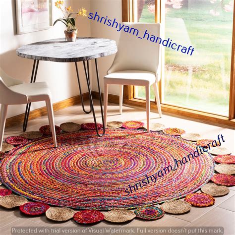 Bohemian Braided Decor Indian Jute And Cotton Round Rug Home Decor Rug