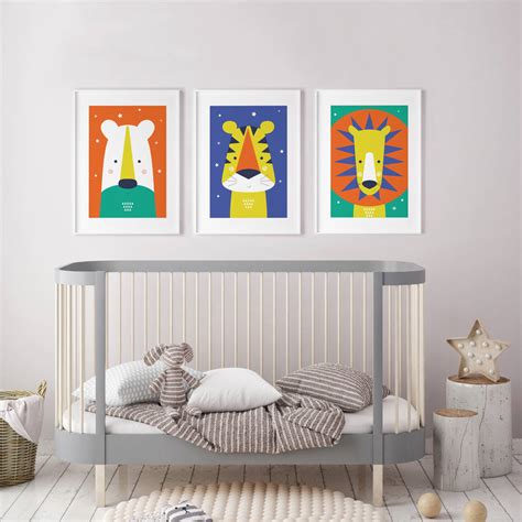 Animal Nursery Wall Art Trio Bright And Modern Baby By Paper Joy