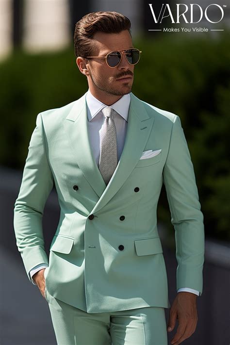 Mint Green Double Breasted Suit For Men Elegant Wedding Attire Formal Mint Suit Tailored Suit