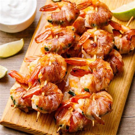 Easy to make baked chicken wrapped in bacon are always a hit as appetizers or main dish. Bacon Wrapped Jalapeno Shrimp Skewers - Paleo Grubs
