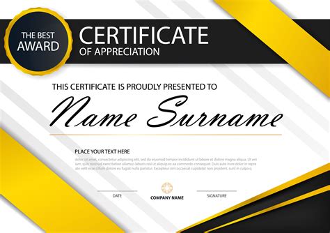Yellow Elegance Horizontal Certificate With Vector Illustration White
