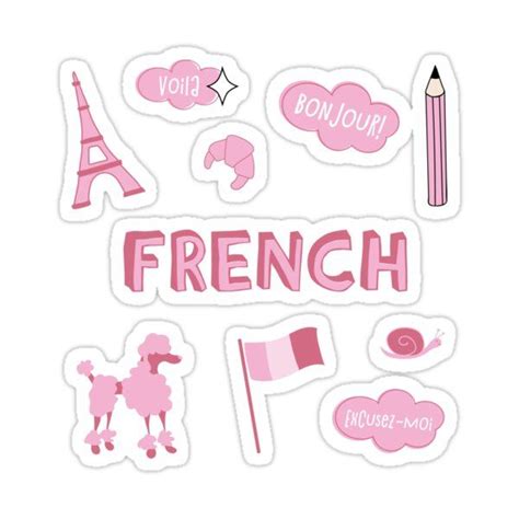 Pink French Language School Subject Sticker Pack Sticker For Sale By