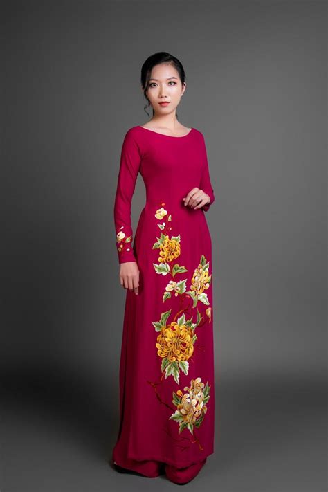 Custom Ao Dai Vietnamese Traditional Dress In Burgundy Silk Etsy