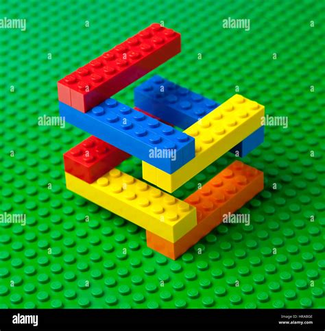 Colourful Lego Brick Construction Or Staircase On A Green Lego Base
