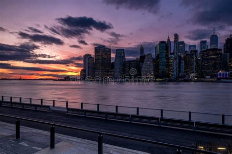 Sunset Over East River Lower Manhattan Skyline View From Brooklyn