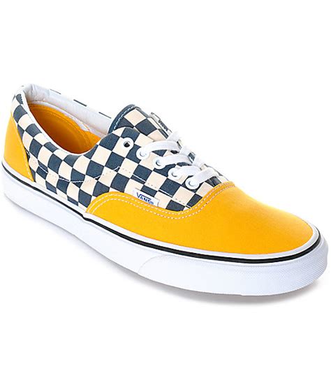 Vans black off white checkered checkerboard slip on shoes size mens 7.5 womens 9. Vans Era 2-Tone Checkered Yellow & White Skate Shoes | Zumiez