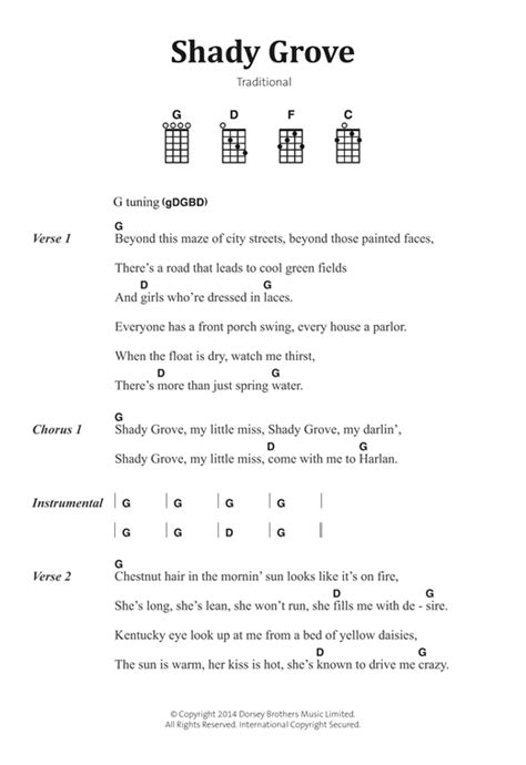 Shady Grove Sheet Music By Traditional Folksong Banjo Lyrics And Chords