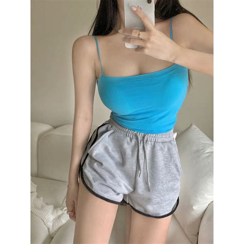 Ready Stock Colours INS Stretchable Korean Women Singlet Padded Camisoles Sexy Crop Tube