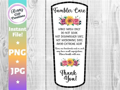 Tumbler Care Card Print And Cut Care Cards Design Floral Care Card PNG INSTANT Download Cutting