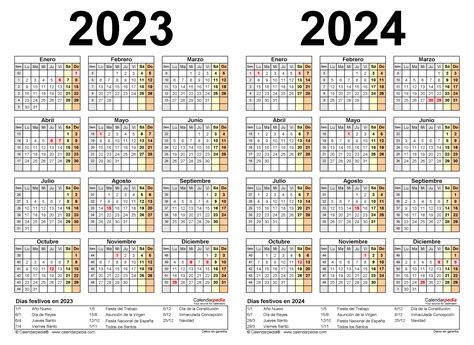 Calendario 2023 Y 2024 En Word Excel Y Pdf Calendarpedia