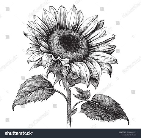 Sunflower Flower Sketch Hand Drawn Line Stock Vector Royalty Free
