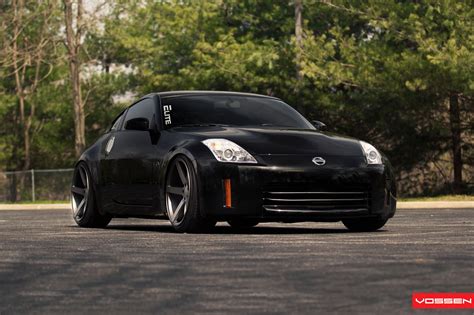 Black Nissan 350z Dropped On Colormatched Vossen Rims With Deep Concave