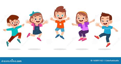 Happy Cute Kids Boy And Girl Jump Stock Vector Illustration Of Funny